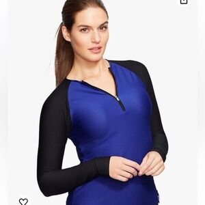 Lauren Ralph Lauren Blue Honeycomb Half-Zip Raglan Long Sleeve Activewear Тор